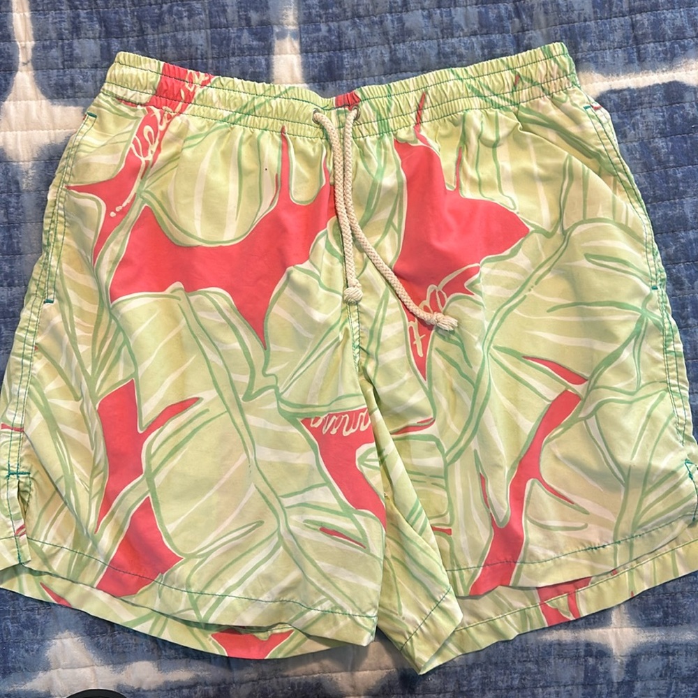 Mens Lilly Pulitzer Swim Trunks Shorts Pink Green Lets Go Bananas S